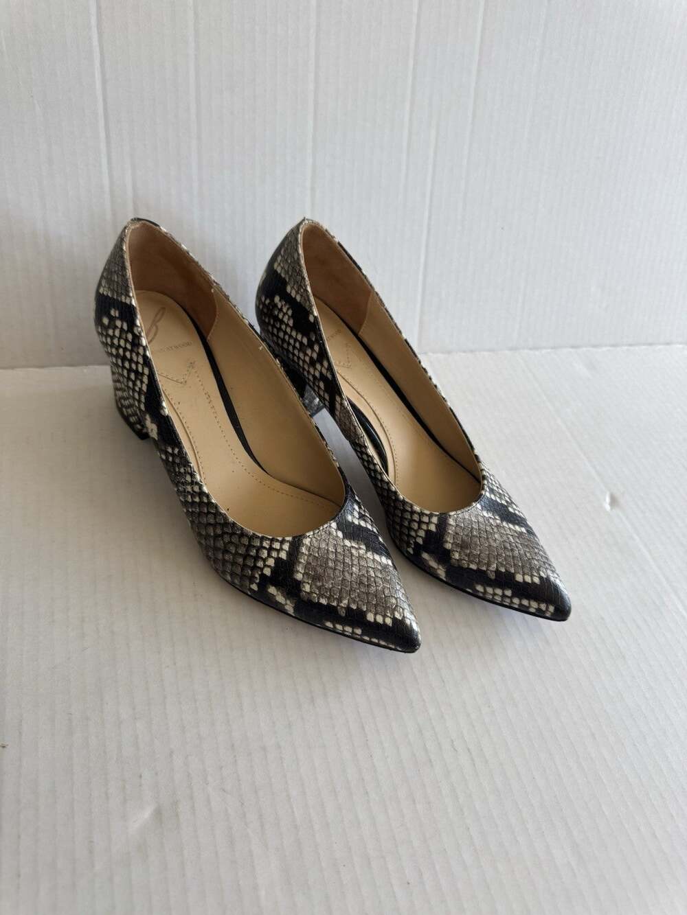 Brian Atwood B-Kacie Gray Leather Snakeskin Print Chunky Block Heel Womens 6